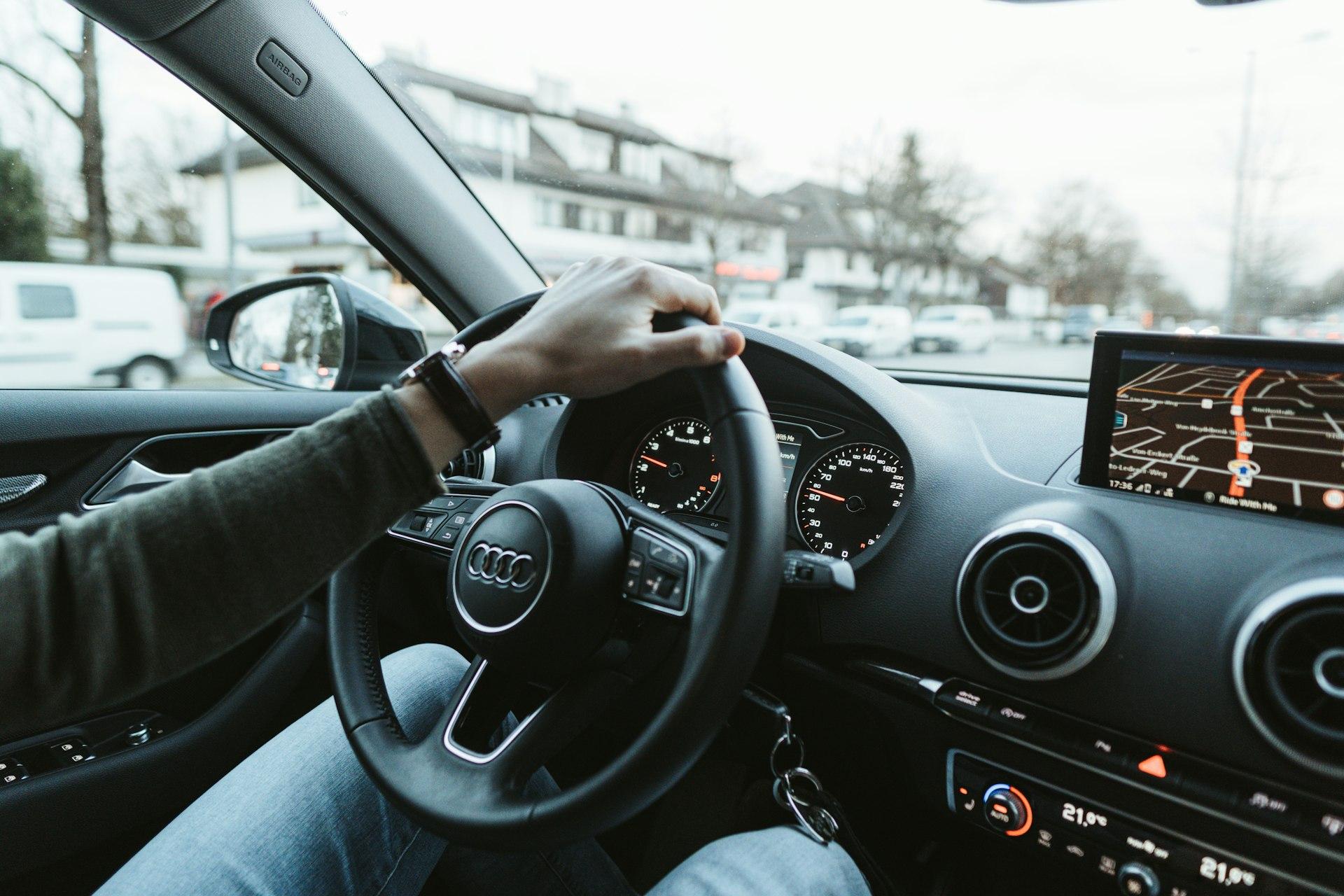 Automatic driving lesson car on the road near Hammersmith