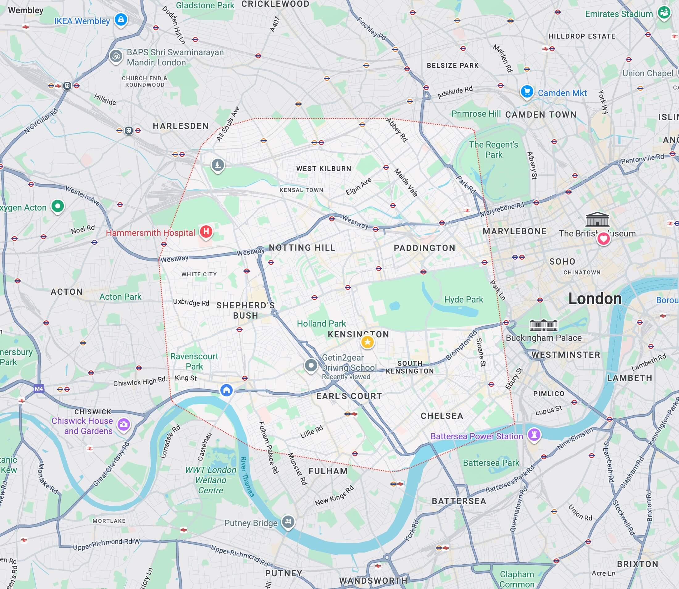 Map showing West London coverage